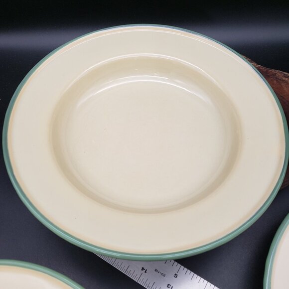 Vintage Kockums Sweden Enamelware Set 3 Bowls & 3 Plates Green Rim Scandinavian - Picture 12 of 15